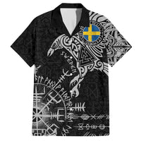 Sweden Viking Ravens Family Matching Short Sleeve Bodycon Dress and Hawaiian Shirt Vegvisir Runes Pattern - Wonder Print Shop