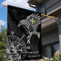 Sweden Viking Ravens Garden Flag Vegvisir Runes Pattern - Wonder Print Shop