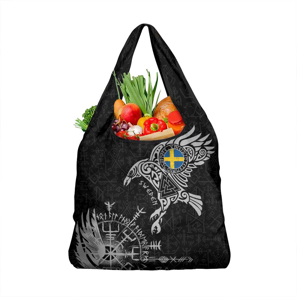 Sweden Viking Ravens Grocery Bag Vegvisir Runes Pattern - Wonder Print Shop