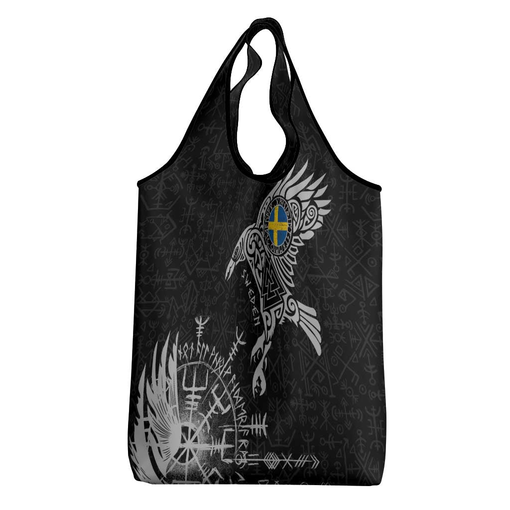 Sweden Viking Ravens Grocery Bag Vegvisir Runes Pattern - Wonder Print Shop