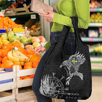 Sweden Viking Ravens Grocery Bag Vegvisir Runes Pattern - Wonder Print Shop
