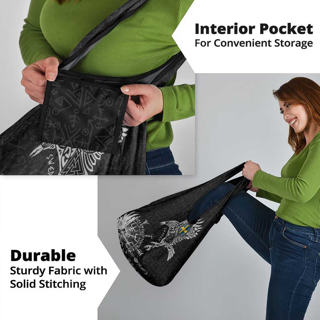 Sweden Viking Ravens Grocery Bag Vegvisir Runes Pattern - Wonder Print Shop