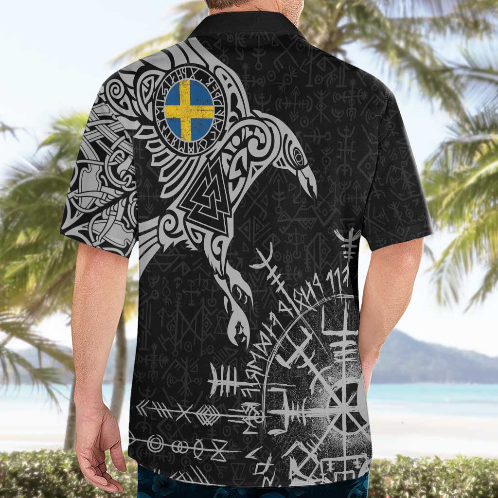 Sweden Viking Ravens Hawaiian Shirt Vegvisir Runes Pattern - Wonder Print Shop