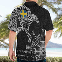 Sweden Viking Ravens Hawaiian Shirt Vegvisir Runes Pattern - Wonder Print Shop