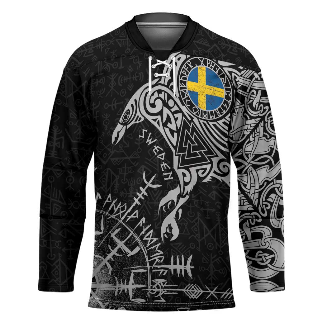 Sweden Viking Ravens Hockey Jersey Vegvisir Runes Pattern - Wonder Print Shop