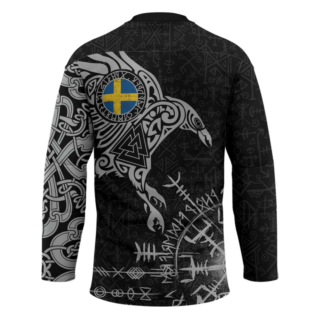 Sweden Viking Ravens Hockey Jersey Vegvisir Runes Pattern - Wonder Print Shop