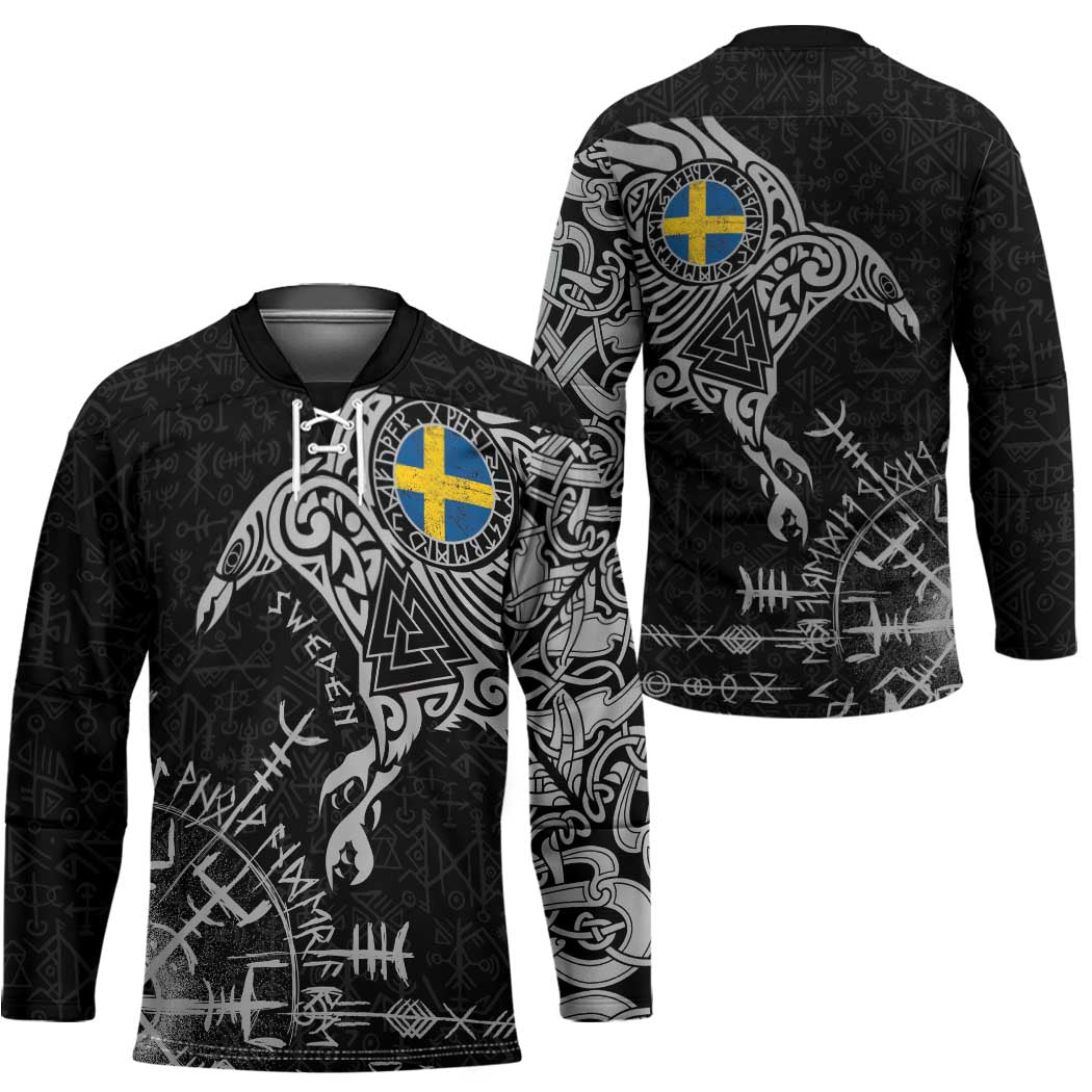 Sweden Viking Ravens Hockey Jersey Vegvisir Runes Pattern - Wonder Print Shop