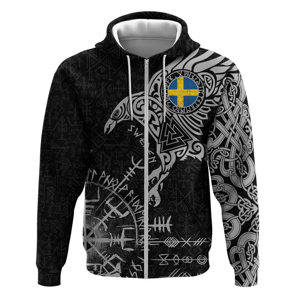Sweden Viking Ravens Hoodie Vegvisir Runes Pattern - Wonder Print Shop