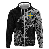 Sweden Viking Ravens Hoodie Vegvisir Runes Pattern - Wonder Print Shop