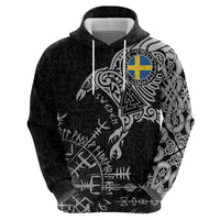 Sweden Viking Ravens Hoodie Vegvisir Runes Pattern - Wonder Print Shop