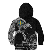 Sweden Viking Ravens Kid Hoodie Vegvisir Runes Pattern - Wonder Print Shop