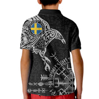 Sweden Viking Ravens Kid Polo Shirt Vegvisir Runes Pattern - Wonder Print Shop