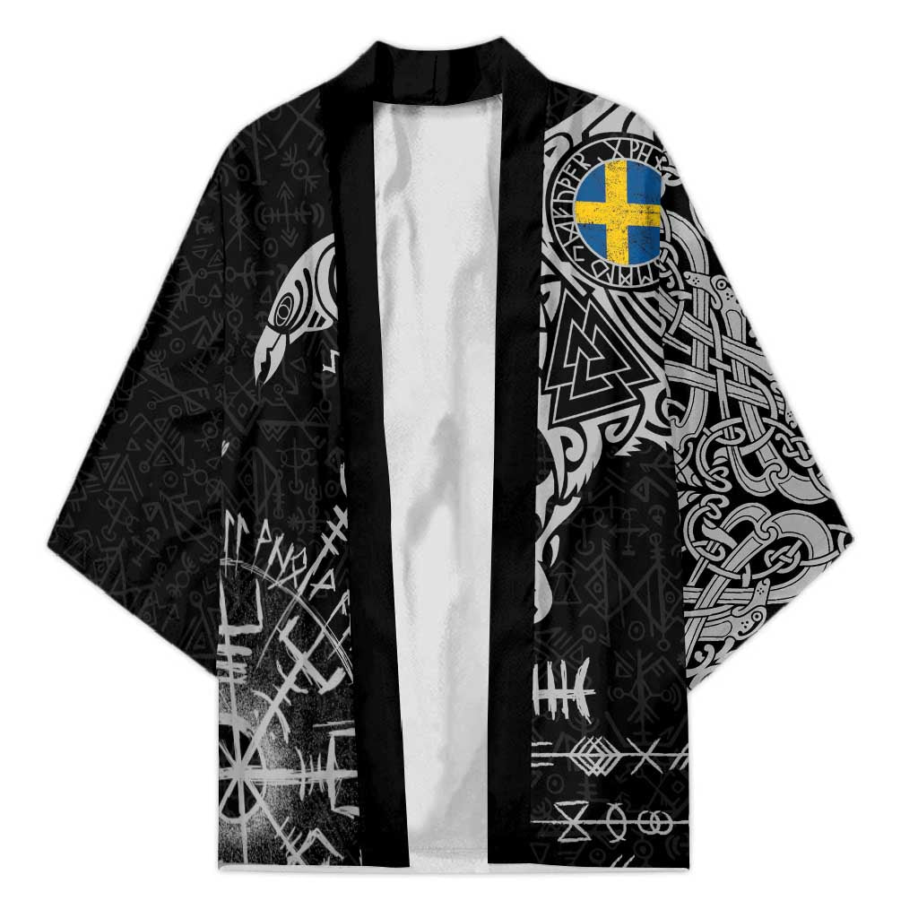 Sweden Viking Ravens Kimono Vegvisir Runes Pattern - Wonder Print Shop
