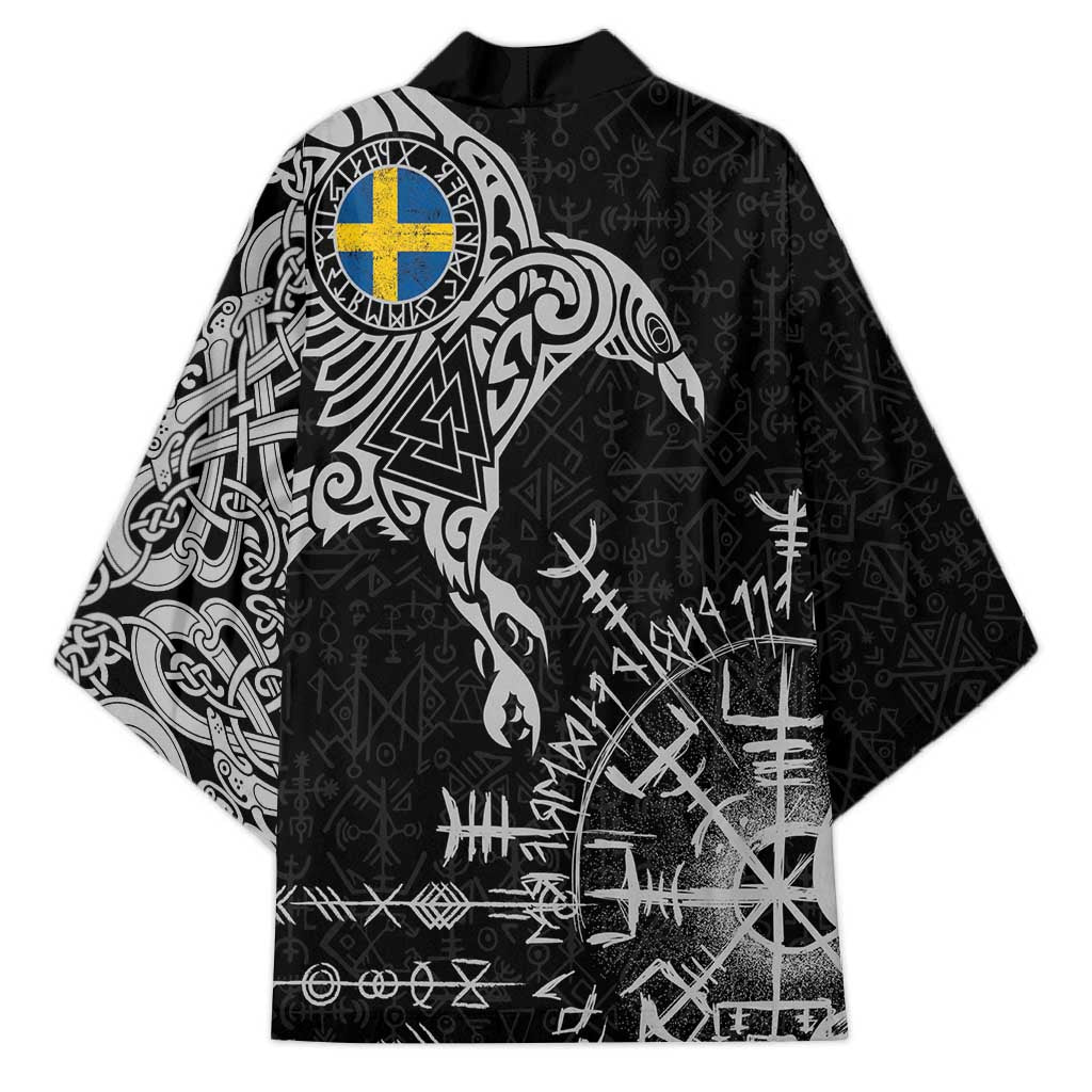 Sweden Viking Ravens Kimono Vegvisir Runes Pattern - Wonder Print Shop