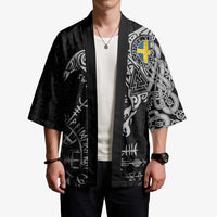 Sweden Viking Ravens Kimono Vegvisir Runes Pattern - Wonder Print Shop