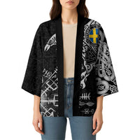 Sweden Viking Ravens Kimono Vegvisir Runes Pattern - Wonder Print Shop