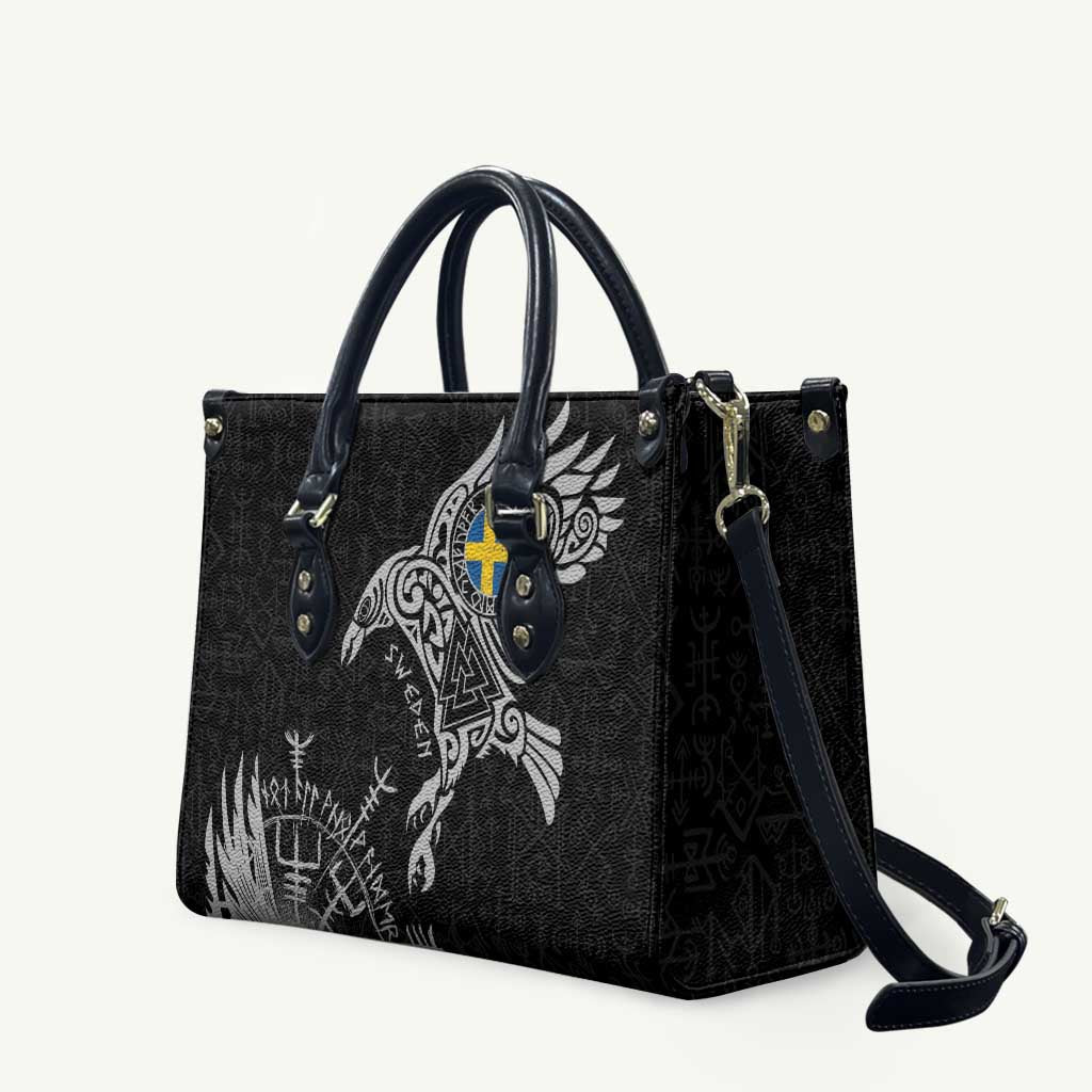 Sweden Viking Ravens Leather Bag Vegvisir Runes Pattern - Wonder Print Shop