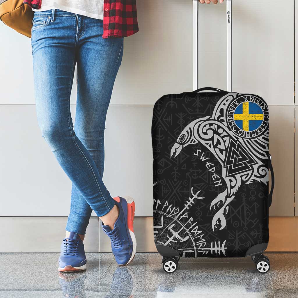 Sweden Viking Ravens Luggage Cover Vegvisir Runes Pattern - Wonder Print Shop