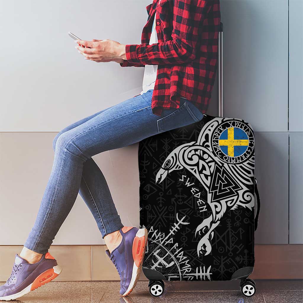 Sweden Viking Ravens Luggage Cover Vegvisir Runes Pattern - Wonder Print Shop