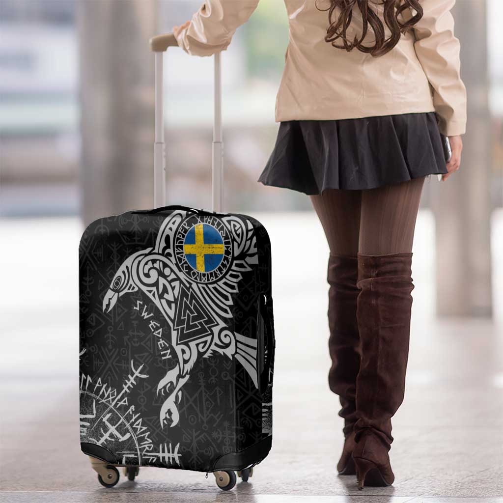 Sweden Viking Ravens Luggage Cover Vegvisir Runes Pattern - Wonder Print Shop