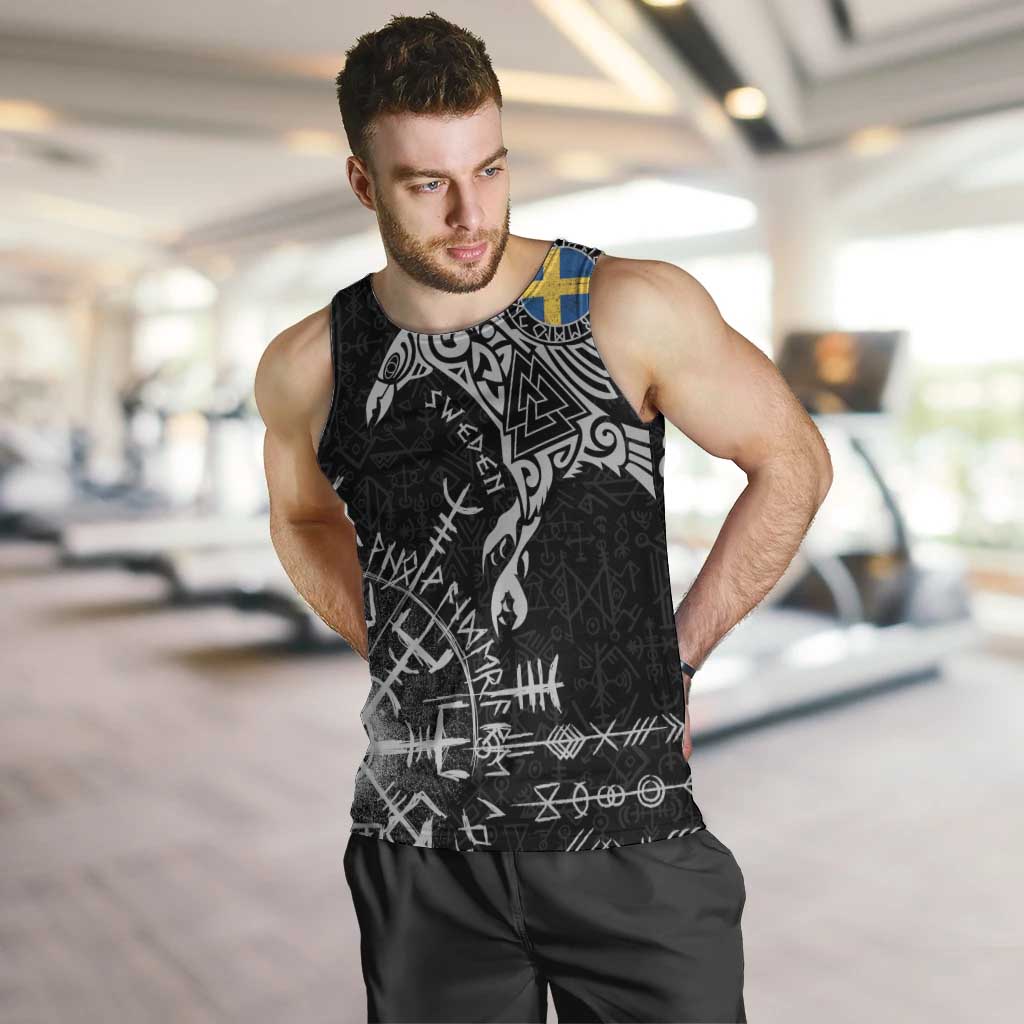 Sweden Viking Ravens Men Tank Top Vegvisir Runes Pattern - Wonder Print Shop