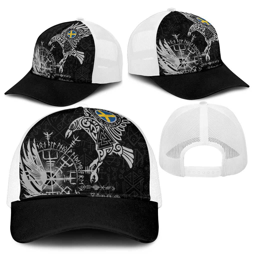 Sweden Viking Ravens Mesh Trucker Cap Vegvisir Runes Pattern - Wonder Print Shop