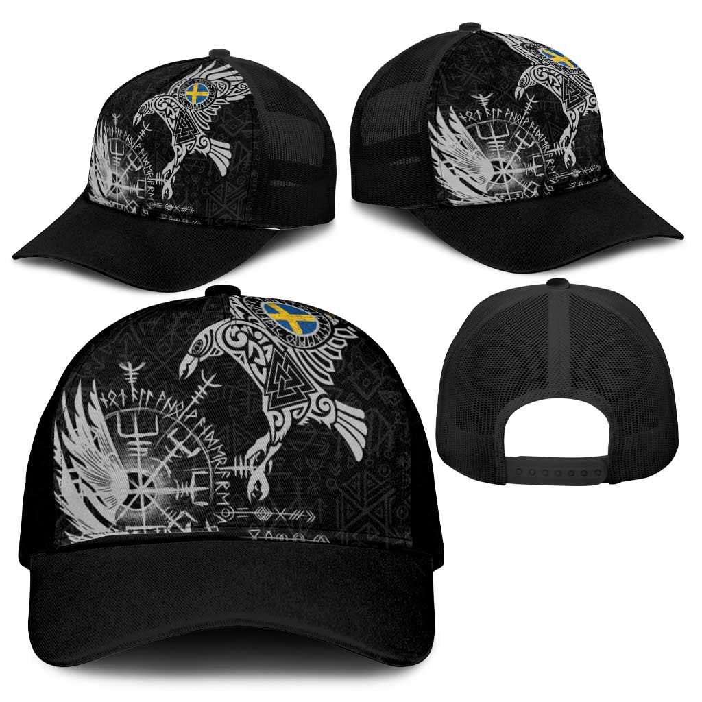 Sweden Viking Ravens Mesh Trucker Cap Vegvisir Runes Pattern - Wonder Print Shop