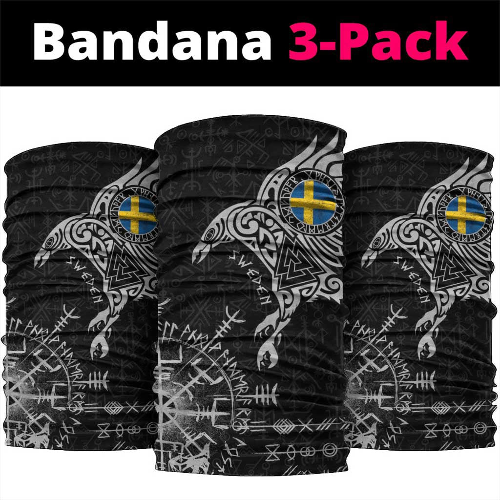 Sweden Viking Ravens Neck Gaiter Vegvisir Runes Pattern - Wonder Print Shop