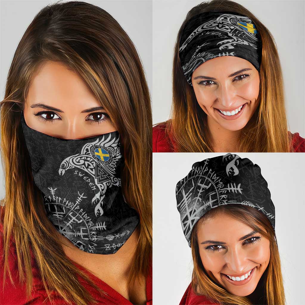 Sweden Viking Ravens Neck Gaiter Vegvisir Runes Pattern - Wonder Print Shop