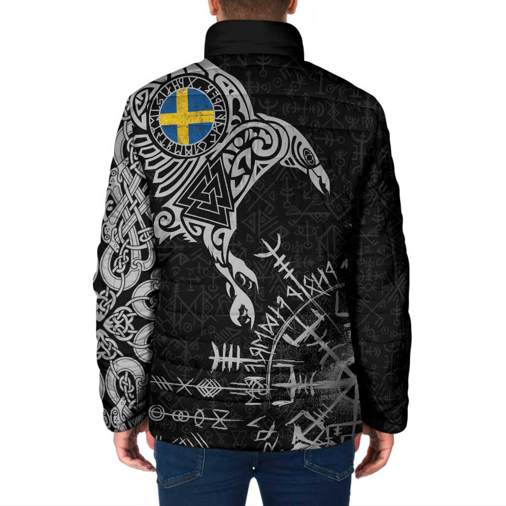 Sweden Viking Ravens Padded Jacket Vegvisir Runes Pattern - Wonder Print Shop