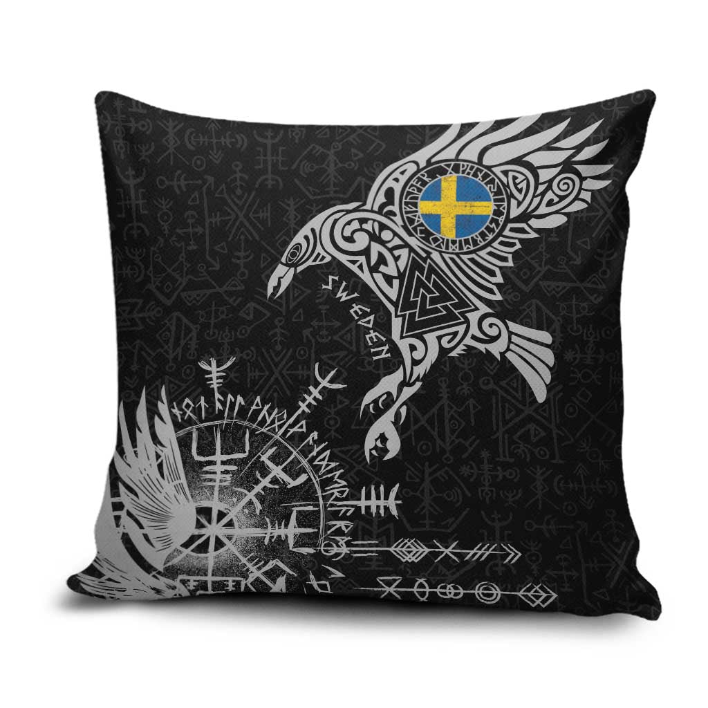 Sweden Viking Ravens Pillow Cover Vegvisir Runes Pattern - Wonder Print Shop