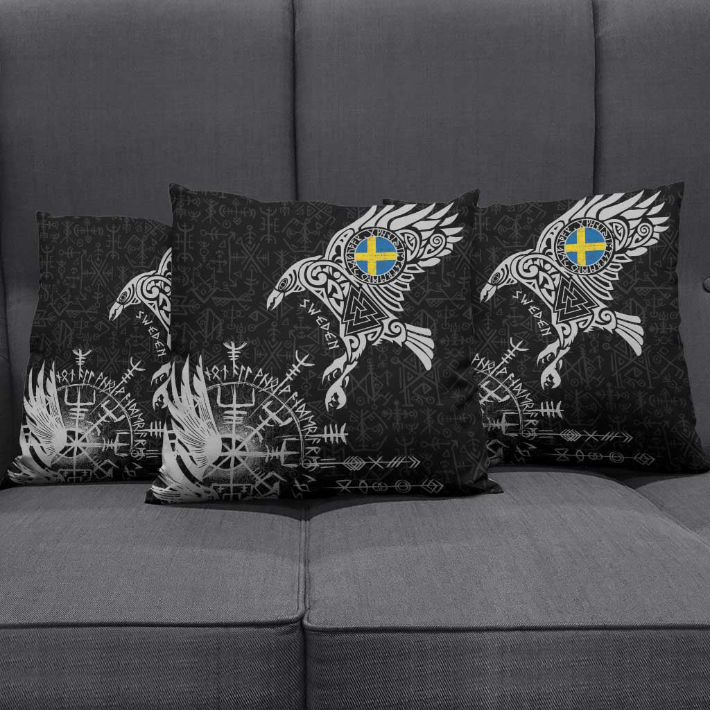 Sweden Viking Ravens Pillow Cover Vegvisir Runes Pattern - Wonder Print Shop