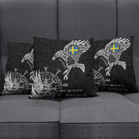 Sweden Viking Ravens Pillow Cover Vegvisir Runes Pattern - Wonder Print Shop