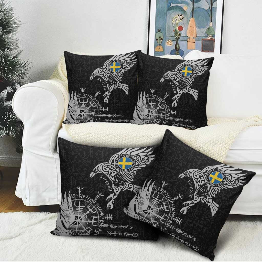 Sweden Viking Ravens Pillow Cover Vegvisir Runes Pattern - Wonder Print Shop