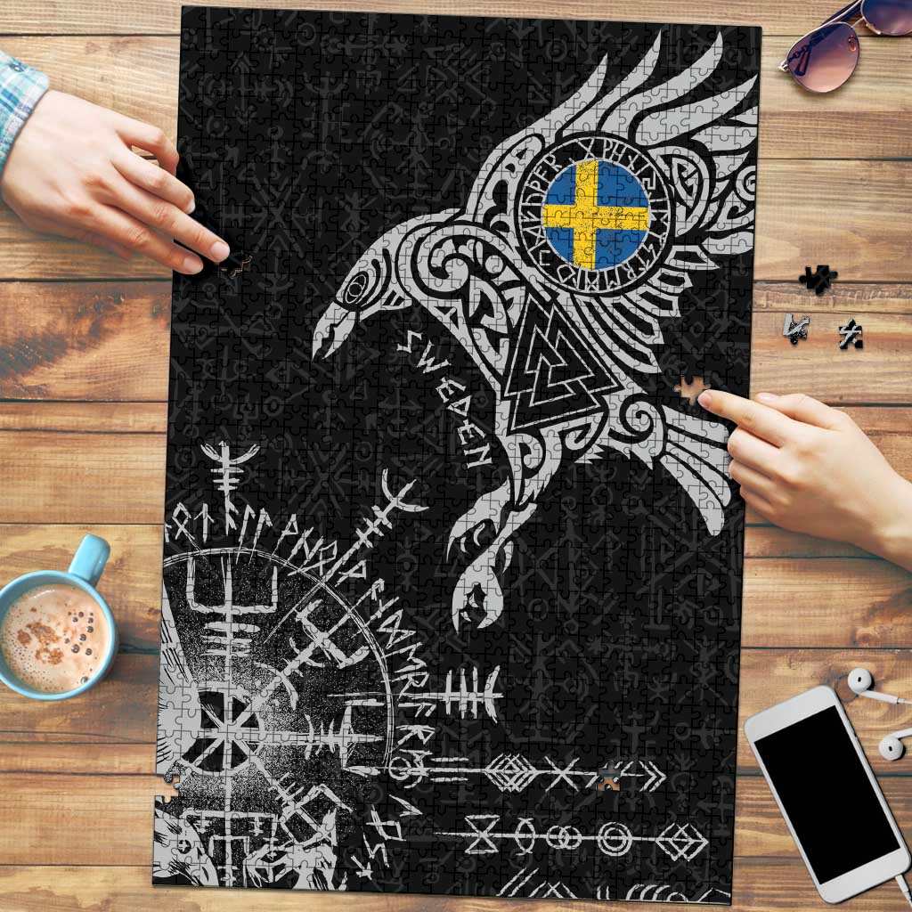 Sweden Viking Ravens Puzzle Vegvisir Runes Pattern - Wonder Print Shop