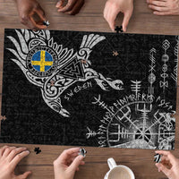 Sweden Viking Ravens Puzzle Vegvisir Runes Pattern - Wonder Print Shop