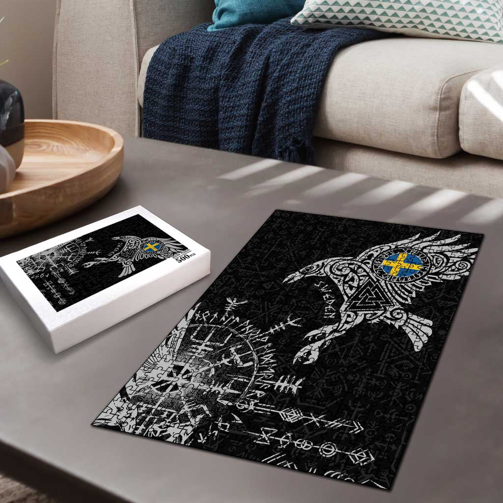 Sweden Viking Ravens Puzzle Vegvisir Runes Pattern - Wonder Print Shop