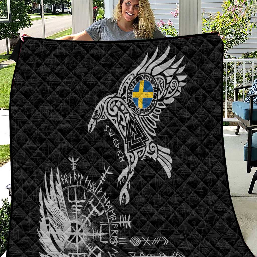 Sweden Viking Ravens Quilt Vegvisir Runes Pattern - Wonder Print Shop