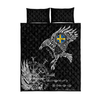 Sweden Viking Ravens Quilt Bed Set Vegvisir Runes Pattern - Wonder Print Shop