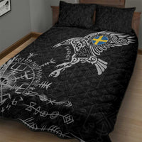 Sweden Viking Ravens Quilt Bed Set Vegvisir Runes Pattern - Wonder Print Shop