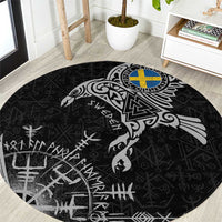 Sweden Viking Ravens Round Carpet Vegvisir Runes Pattern - Wonder Print Shop