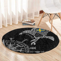 Sweden Viking Ravens Round Carpet Vegvisir Runes Pattern - Wonder Print Shop
