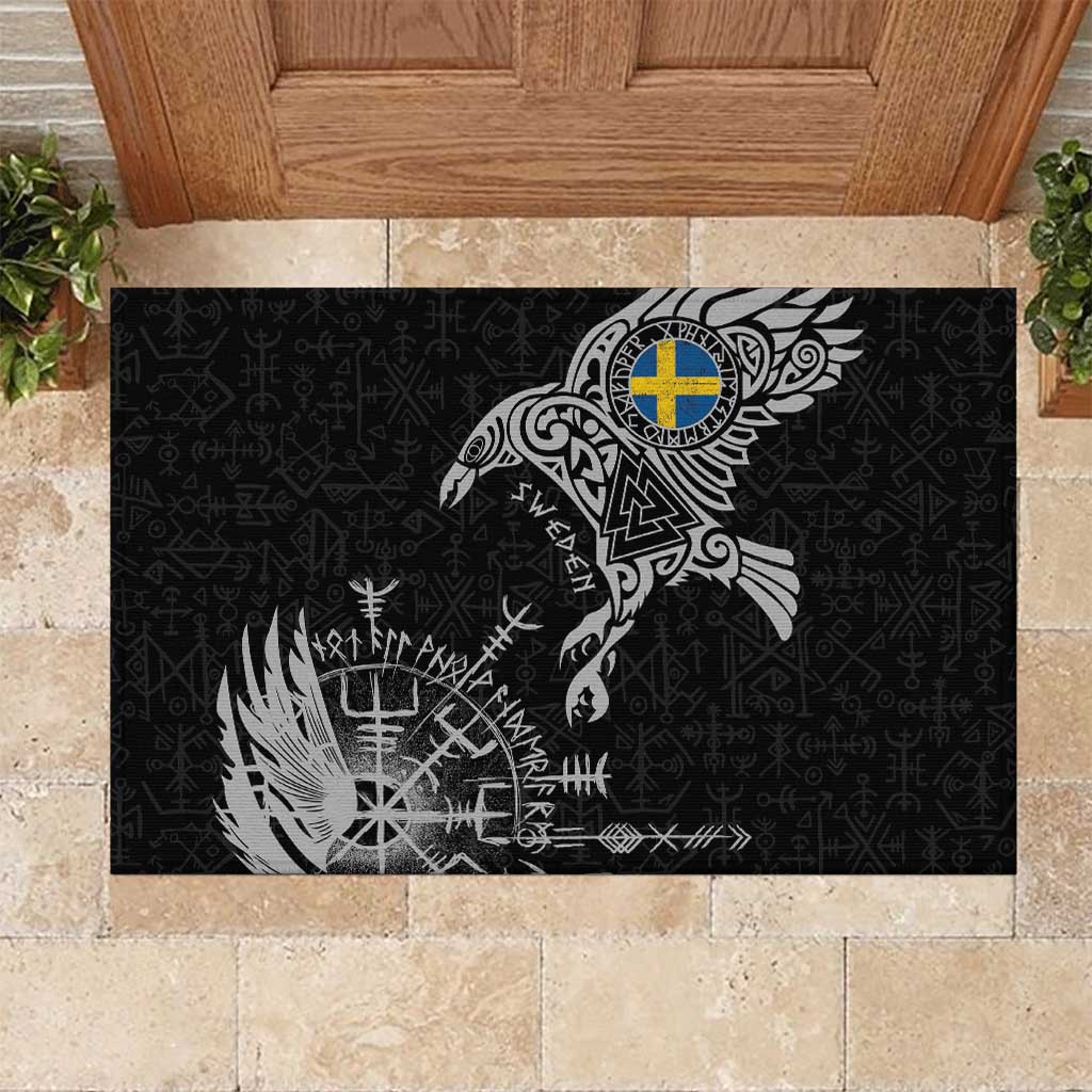 Sweden Viking Ravens Rubber Doormat Vegvisir Runes Pattern - Wonder Print Shop