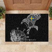 Sweden Viking Ravens Rubber Doormat Vegvisir Runes Pattern - Wonder Print Shop