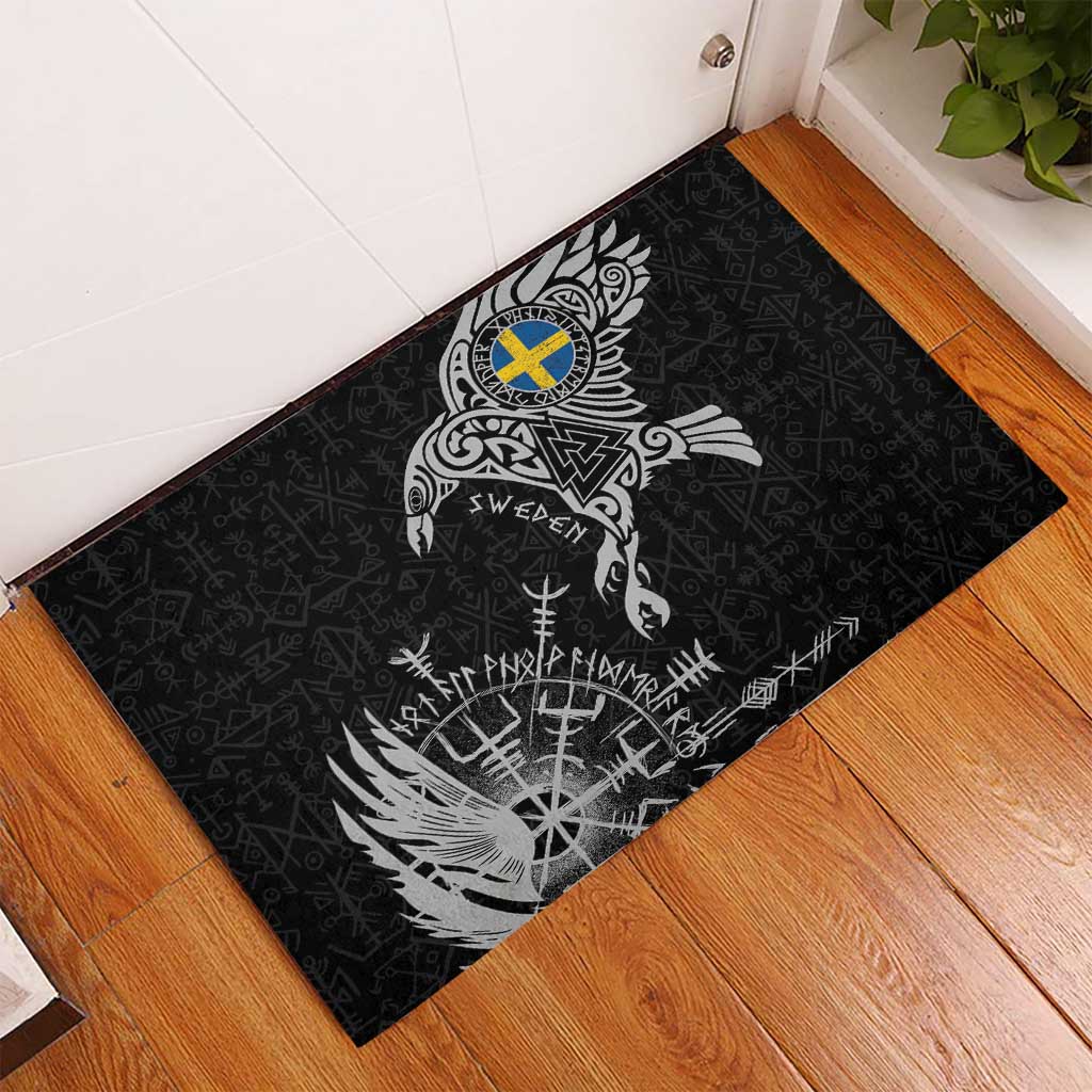 Sweden Viking Ravens Rubber Doormat Vegvisir Runes Pattern - Wonder Print Shop