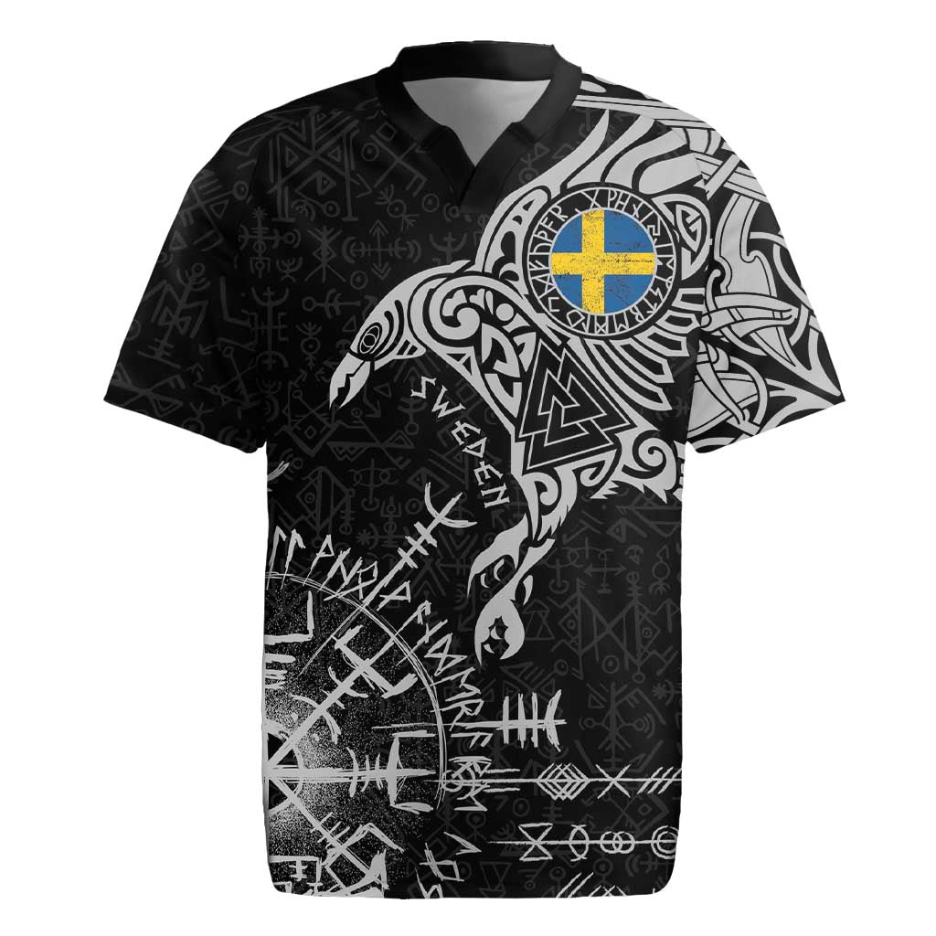 Sweden Viking Ravens Rugby Jersey Vegvisir Runes Pattern - Wonder Print Shop