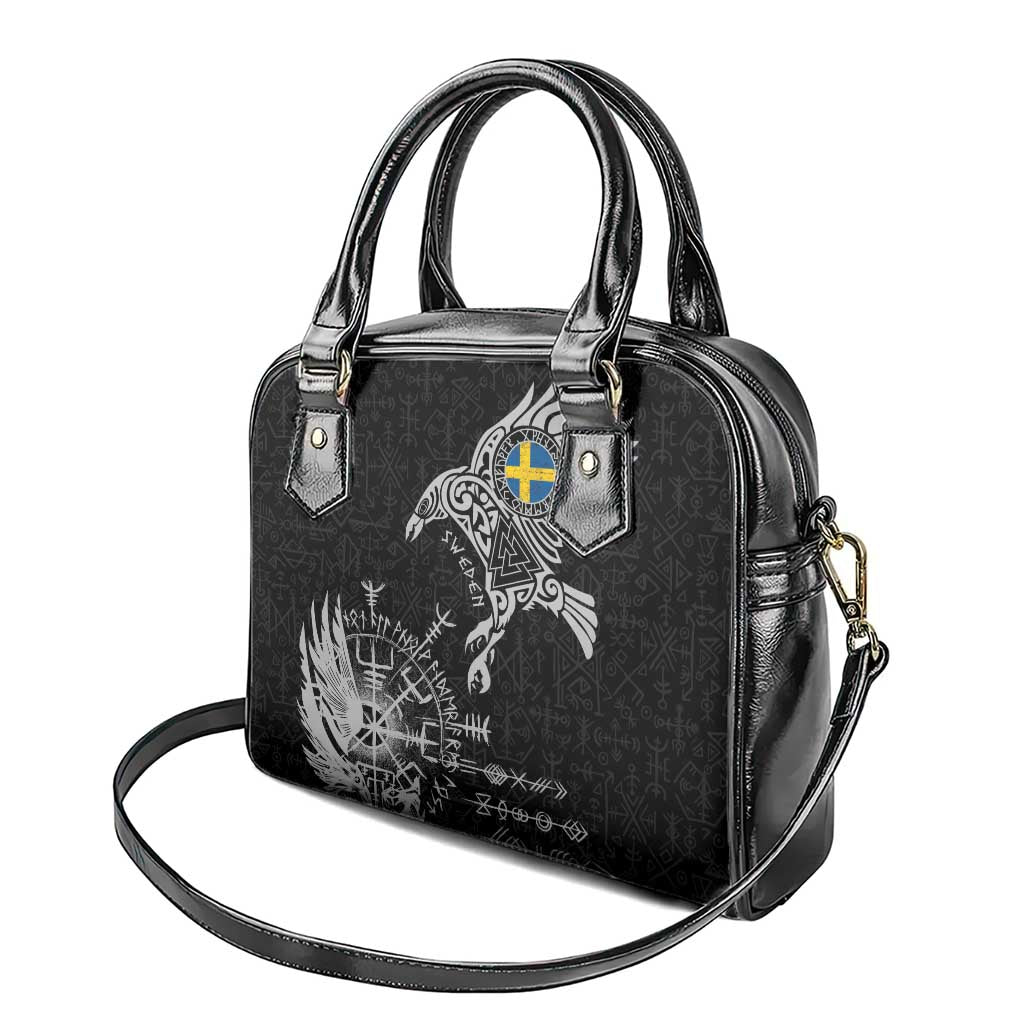 Sweden Viking Ravens Shoulder Handbag Vegvisir Runes Pattern - Wonder Print Shop