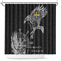 Sweden Viking Ravens Shower Curtain Vegvisir Runes Pattern - Wonder Print Shop
