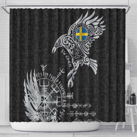 Sweden Viking Ravens Shower Curtain Vegvisir Runes Pattern - Wonder Print Shop
