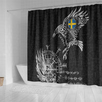 Sweden Viking Ravens Shower Curtain Vegvisir Runes Pattern - Wonder Print Shop